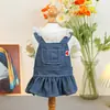 Pet Circle Roupas para Cães e Gatos Coleção Vestido com Bolso Jeans Floral Cão de Porte Pequeno e Médio Vestido com Suspensório Flor Vermelha Pequena