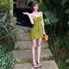 Vestido Retro con Tirantes Texturizados para Vacaciones para Mujer, Vestido Corto de Verano con Cintura Ajustada Adelgazante de Corte A