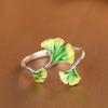King Cervo Dourado S925 Prata Folha Conjunto de Joias esmalte ginkgo folha anel pingente brincos pulseira presente feminino