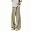 Pantalones de paracaidista plisados y fluidos estilo americano, pantalones rectos anchos holgados de moda para verano, pantalones versátiles casuales de corte curvo para hombre