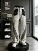 Jeans casuales largos de pierna ancha y corte recto con estampado de leopardo retro americano, bolsillo frontal, rayas diagonales, unisex, corte holgado, pierna curva, modernos