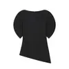 Venta al por mayor transfronteriza de ropa europea y americana para mujer, Tops de moda de manga corta tipo burbuja más vendidos en Aliexpress, Tops de cuello redondo con dobladillo asimétrico