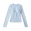 Camiseta de Manga Larga Sexy Favorecedora para la Figura Estilo Deseo Puro Chica Atractiva Moda Femenina Versátil Pulóver de Cuello Redondo Camiseta Base Top Corto