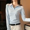 Fotos Reales y Precios Reales # Camisa Polo Blanca Camiseta para Mujer para Mujer 2025 Nueva Cintura Delgada Top de Principios de Otoño Manga Larga Otoño