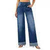 Calça Jeans Longa Feminina Amazon Europeia e Americana Comércio Exterior Transfronteiriço Cor Clara Elástica Solta Fenda Cintura Elástica Perna Reta