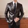 Colección Otoño 2026 Chaqueta de Cuero Estilo Coreano con Relieve Sedoso de Alta Calidad Ajustada Traje de Cuero Casual de Negocios