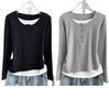 Playera de manga larga de dos piezas falsas para mujer 2023 Nueva Otoño Temprano Invierno Delgada Camiseta Base Interior Suelta Top de Ropa Exterior