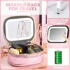 Estuche de Maquillaje Impermeable de Cuero PU Personalizado, Estuche de Maquillaje Compacto Impermeable para Maquilladores, Estuche de Maquillaje Conveniente con Espejo y Luz