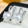 Brincos Simples de Prata em Formato de U com Quatro Garras e um Único Diamante para Mulheres, Brincos de Zircônia Grandes de Luxo Leve, Acessórios de Orelha Versáteis para o Dia a Dia de Nicho