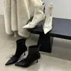 Botines de tacón de aguja con punta estilo coreano Chuyuji para mujer, botines de verano delgados con lazo, botines de moda versátiles de tacón alto