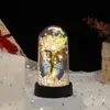 Luz Noturna de Vidro Personalizada Flor Eterna Ornamento de Mesa LED Borboleta Simulada Flor Rosa Presente Que Não Murcha