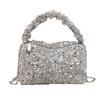 Bolsa Pequena de Lantejoulas Estilo Coreano Estilo Ocidental Feminina 2024 Nova Moda Simples Bolsa de Ombro Sob o Braço Bolsa de Mão Tipo Balde