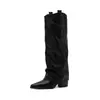 Botas femininas de salto alto da moda com bico fino, salto grosso e design de cano largo, perfeitas para o outono/inverno de 2026