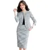 Cardigan azul estiloso e elegante estilo Chanel, jaqueta casual de moda de manga longa, saia feminina, conjunto de duas peças para atacado transfronteiriço