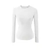 Camiseta de Manga Longa Justa Skims Kardashian, Feminina, Ajustada ao Corpo, Gola Redonda, Cor Sólida, Top Esportivo Elástico para Usar por Baixo