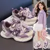 Novos Tênis Esportivos Duplos Infantis Outono 2026 para Meninas, Estilo Princesa, Fechamento em Velcro, Sola Macia, Laço, Tênis Casuais Estilo Pai