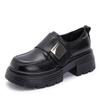 Sapatos Loafer de Solado Grosso para Mulheres, Novo Modelo Primavera 2026, Versátil com Velcro, Casuais, Aumentam a Altura, Couro Preto, Anti-Assaduras