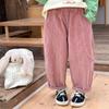 [Item em Liquidação] Calça de Veludo Cotelê Elástica com Costura Canelada Infantil para Primavera e Outono, Calça Longa Casual Patchwork para Meninos e Meninas