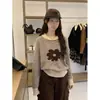 Suéter de Punto Grueso de Hilo Colorido con Contraste y Cuello Redondo Estilo Coreano, Floral Otoño e Invierno, Estilo Japonés Vintage para Mujer