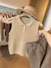 Chaleco de punto calado estilo old money con cuello polo de seda helada para mujer, único y hermoso, top sin mangas extremadamente atractivo para el verano