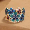 Anillo de Flor de Esmalte Cloisonné para Mujer, Apertura Estilo Étnico Retro, Anillo Creativo Ajustable para Dedo Índice