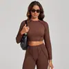 Camiseta Ajustada de Empalme Tridimensional Secado Rápido Yoga Manga Larga Fitness Top Blusa Running al Aire Libre Deportes Manga Larga 24129