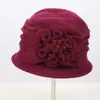 Sombrero de Madre de Ala Ancha a Prueba de Frío para Otoño e Invierno, Versátil y Cálido, Decoración de Girasol de Flor de Cuatro Hojas para Personas de Mediana Edad y Mayores