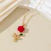 Colar de Flor Rosa Vermelha Elegante de Alta Moda Versátil Romântico em Forma de Coração Veludo Vermelho Flor Corrente para Clavícula Corrente de Pescoço
