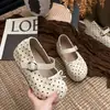 Zapatos Mary Jane de estilo francés con lazo, colección de otoño 2026 para mujer, zapatos planos de lunares, punta fina, suela blanda, punta redonda, zapatos para mujer