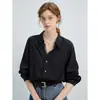 Camisa feminina branca VEGA CHAG, camisa de outono com renda francesa para o trabalho, top leve e fino de manga longa em estilo europeu