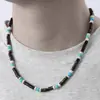 Colar Masculino Tendência Europeia e Americana com Contas de Madeira e Turquesa Natural Estilo Neutro Versátil Lascas de Madeira Casca de Coco Aço Inoxidável