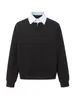 Sudadera con Capucha y Cuello de Camisa Falso Gris de Dos Piezas para Hombre, Otoño, Patchwork, Estilo Americano, Media Cremallera, Manga Larga, Camiseta Base