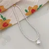 Estilo Coreano Colorido com Contas Color Blocking Dopamina Coração Rosa Doce Primavera Verão Colar Corrente de Clavícula Gargantilha Pingente Atacado