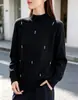 Camisa base de tricô de veludo Andy de três fios outono e inverno nova, gola semi-alta para mulheres, top com miçangas, suéter suave e macio para mulheres