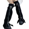 Calentadores de Pierna Negros de Mezclilla con Cremallera Estilo Y2K para Mujer, Diseño de Tubo Alto Moldeadores de Pierna, Calcetines Holgados Estilo Punk