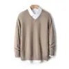 Baicai Rong Otoño/Invierno Nuevo Suéter 100% Lana Pura para Hombre Cuello en V Manga Larga Pulóver de Punto Top Base
