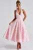 Vestido Jacquard Cruzado Europeo y Americano 2026, Cuello Halter en V, Vestido de Noche de Alta Gama, Estilo Primavera y Verano, Sin Mangas, Espalda Descubierta, Ceñido a la Cintura