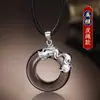 Collar con Colgante para Hombre Moderno Elegante Sencillo Versátil Obsidiana Hebilla de Seguridad Plata de Ley S925 Joyería para Mujer
