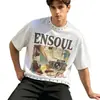 Camiseta Pesada Customizada Estilo Retro Americano Algodão Puro Solta Ombro Caído Masculina Tendência Streetwear Marca Estampa de Strass Manga Curta