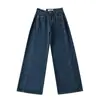 Pantalones de Pierna Ancha Plisados de Tiro Alto Estilo Vintage Largo Hasta el Suelo Nuevo Estilo Otoño e Invierno 2025 Jeans Rectos Adelgazantes Sueltos Tendencia
