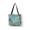 Amazon Hd Bolsa de Compras de Lino Impresa por Transferencia Térmica Serie Gato Ecológica Portátil Bolsa de Lino Lona Casual