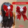 Accesorios para el cabello de Año Nuevo horquilla para niños corona de princesita lazo rojo horquilla de Año Nuevo festiva para niña tocado de saludo de Año Nuevo