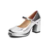 2025 Nuevos Zapatos Británicos de Primavera y Otoño para Mujer con Correa para Viaje Punta Cuadrada Boca Baja Tacones Altos Gruesos 32-43 Amazon Comercio Exterior