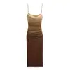 Outono de 2025 Novo Estilo Europeu e Americano Sexy Slim Fit Costas Nuas Alças Vestido de Comprimento Médio Vestido de Malha de Seda 3067264111