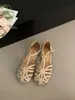 Primer Encuentro: Sandalias tejidas bohemias retro de una tira para mujer, nuevo estilo 2026, tacón bajo plano, diseño hueco