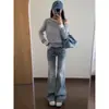 Jeans Acampanados Estilo Retro Americano Azul Hielo para Mujer, Nuevos de Verano 2026 Pantalones Bootcut Ajustados de Tiro Bajo