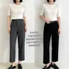 Pantalones de rayas de bambú, de principios de otoño, de alta gama, con raya central, de cintura alta, elegantes, de nueve puntos, tipo cigarrillo para mujer, versátiles y estilizados, de pierna recta