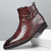 Botas de Cuero con Patrón de Cocodrilo para Hombre Tallas Grandes Estilo Británico de Caña Alta Botines con Hebilla de Cuero Formal de Negocios Zapatos Casuales para Hombre