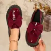 Mocasines con Lazo Cruzado Mujer 2026 Comercio Exterior Estilo Coreano Suela Gruesa Tacón Medio Slip-on Estilo Británico Retro Zapatos Pequeños de Cuero Mujer