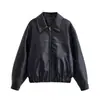 Fabricante de Ropa para Mujer Transfronterizo al por Mayor Moda Europea y Americana 2026 Chaqueta Abrigo de Cuero Sintético con Bolsillo con Cremallera Decorativo y Cuello Polo